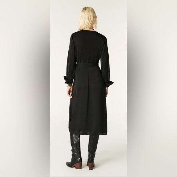 Ba&sh Women's Iris Dress Size 4 Small True Wrap Black Long Sleeve Midi Cocktail - Picture 2 of 12